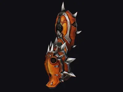 Fantasy Heavy Shield Steel Weapon Armor Cartoon Red Style Low-poly 3D model