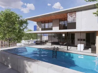 3D Visualization Modern Villa with Pool Low-poly 3D model