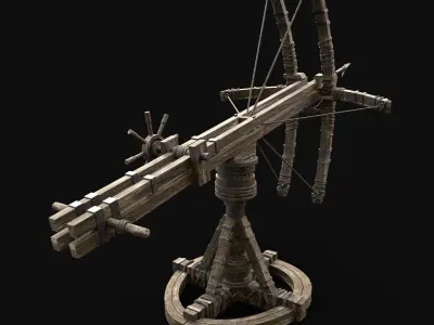 BALLISTA HARPOON LAUNCHER WAR MACHINE MEDIEVAL SIEGE ENGINE Low-poly 3D model
