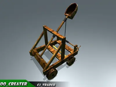 Medieval Animated Catapult Low-poly 3D model Low-poly 3D model