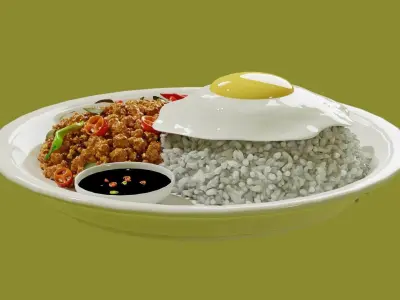 Spicy basil mince pork with fried egg 3D model