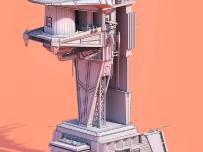 Scifi building Low-poly 3D model shop
