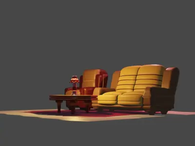 Couch single and double with table and lamp updated  Free 3D model