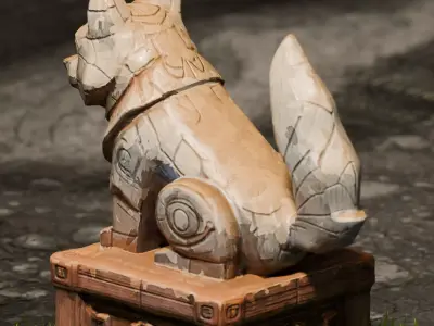 Stylized Fox Statue  Game Ready 3D Model Low-poly 3D model