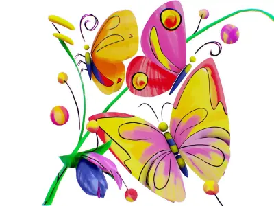 Butterfly Monarch Insect Scenery - Iris Flower Meadow Scene Low-poly 3D model