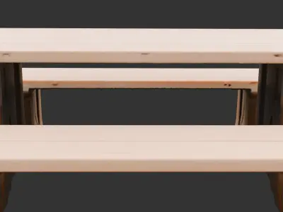 Wooden Farmhouse Table Set Low-poly 3D model