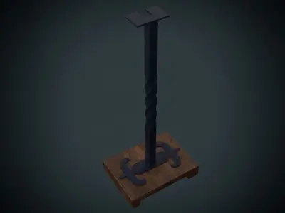 Swordstand metal pole with wooden base Low-poly 3D model