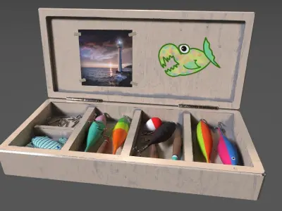 Low-poly handpainted fishermans box Low-poly 3D model