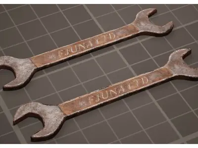 Rusty old iron wrench Low-poly 3D model