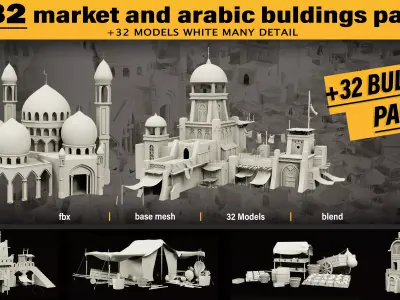 32 market and Arabic buildings pack 3D model