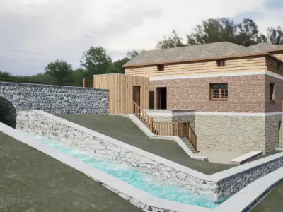 Realistic and detailed 3D model of old water mill Low-poly 3D model