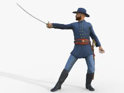 American Civil War Officer Rigged Animated Low-poly 3D model