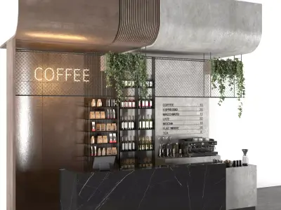 Modern Industrial Coffee Bar with Neon Sign Corona Vray 3D model