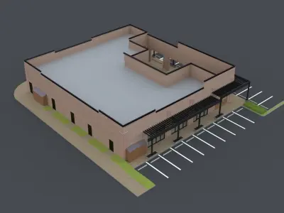 Commercial shopping center modern with trellis brick material Low-poly 3D model