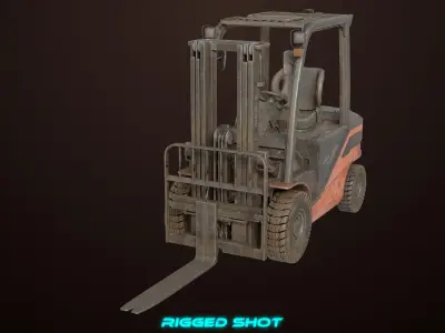 Old Dusty Forklift Truck03 Orange All PBR Textures 3D model