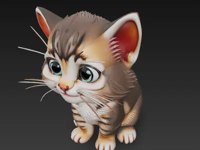 Cat Kitten Realistic 3D Model Basic - Low Poly Realistic Low-poly 3D model