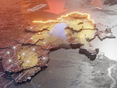 Ukraine detailed Map with Animated Low-poly 3D model