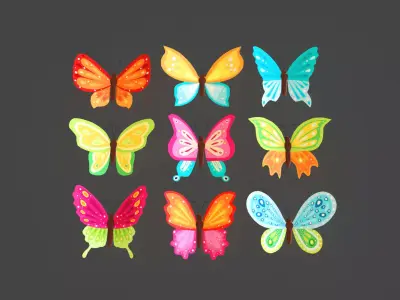 Low Poly - Butterfly Wing Flapping Animated Pack 01 Low-poly 3D model
