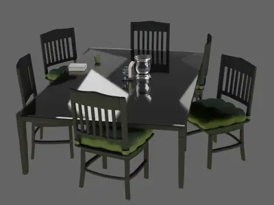 Dining Set checkered table and chairs Free 3D model