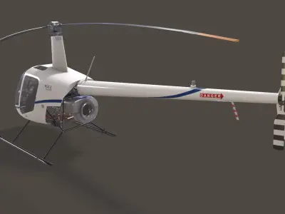 Robinson R22 White Complex Animation Low-poly 3D model