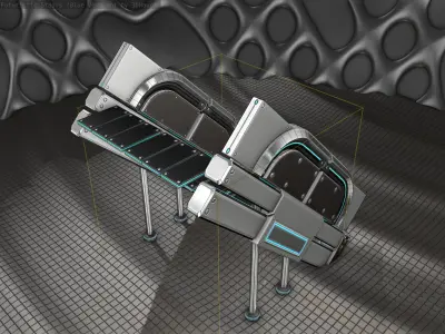 Sci-Fi Stairs - 24 - Silver Blue Neon Light Version Low-poly 3D model