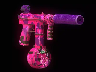 Stylized Tec-9 with silencer and scope Low-poly 3D model