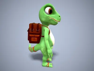 cartoon gecko Traveler Low-poly 3D model