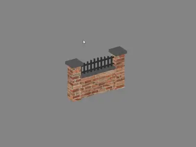 Fence brick wall with Low-poly 3D model