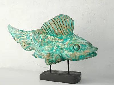 Hand Carved Driftwood Fish On Stand 3D model