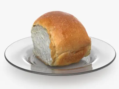 Soft Dinner Roll On Glass Plate 3D model