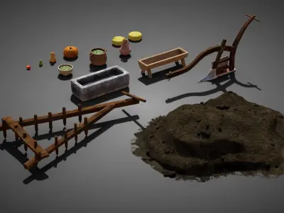 Medieval Farmer props Low-poly 3D model