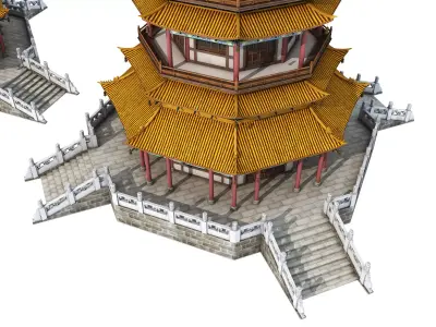 Chinese palace architecture Low-poly 3D model