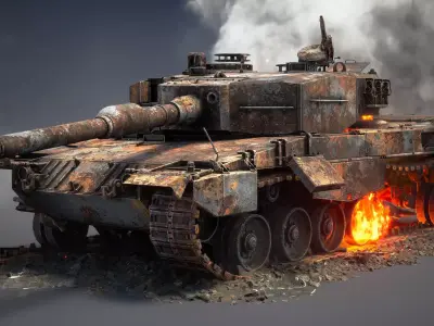Leopard 2A4 Destroyed Low-poly 3D model