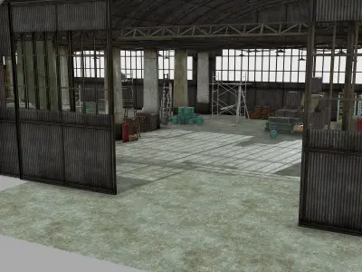 Old crate hangar and military hangar warehouse airplane room Low-poly 3D model