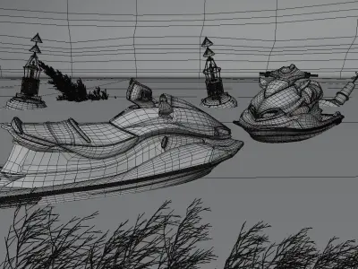 JetSki Scene Low-poly 3D model