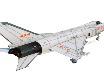 PBR PLAAF J-8II Fighter Shenyang J-8F Finback Low-poly 3D model