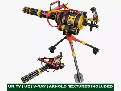  M134 Minigun Red Shark Skin All PBR Textures Included Low-poly 3D model