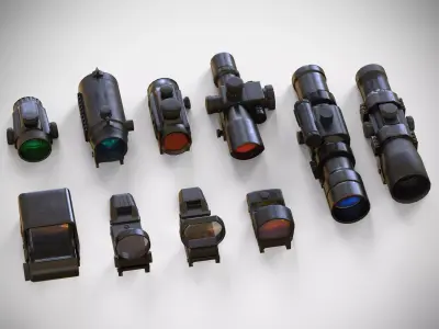 Sight Attachments Pack - Optical - Scope - Reflex - Holographic Low-poly 3D model