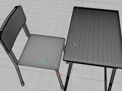Japanese School Desk and Chair Set Free 3D model