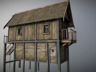 Medieval lake village - House 13 Low-poly 3D model
