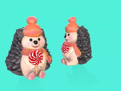 3D model hedgehog holding candy cane Low-poly 3D model