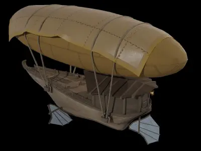 Fantasy Flying Ship Low-poly 3D model