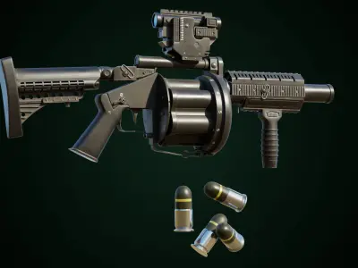 Grenade Launcher Gun All PBR Unity UE Textures Included Low-poly 3D model