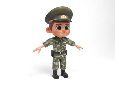 Russian soldier cartoon Low-poly 3D model