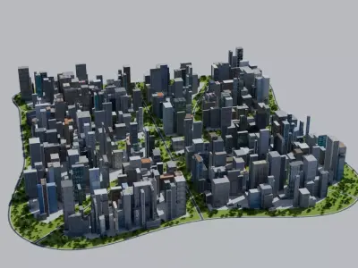 City Downtown Skyscraper Low-poly 3D model 7