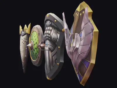 Shield Armor Defense Weapon Cartoon Medieval Melee Board Low-poly 3D model