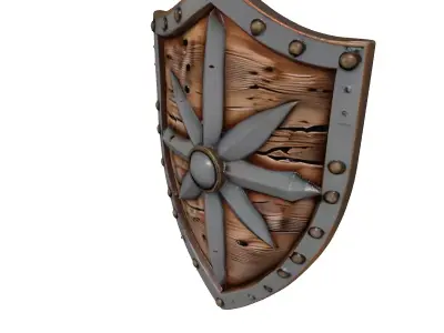 Weathered Wooden Shield with Iron Boss 3D model