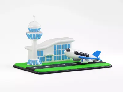Cartoon Airport with Plane Low-poly 3D model