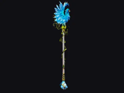 Magical Staff Parrot Blue Bird Wizard Wand Stick Item Scepter  Low-poly 3D model