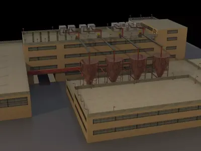 Factory building Low-poly 3D model